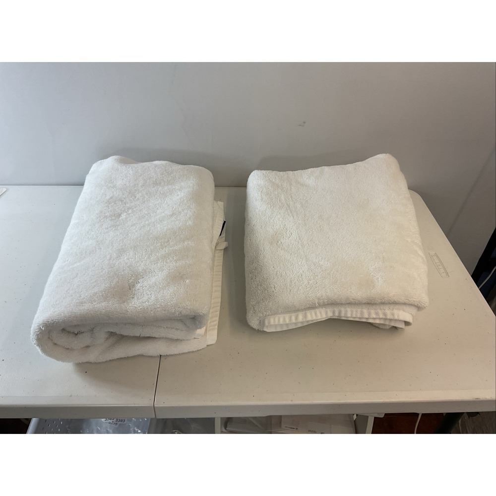 BrookLinen Take It Easy Bath Towels Thick Cotton Set Two  Sz‎ 24x52  White Heavy